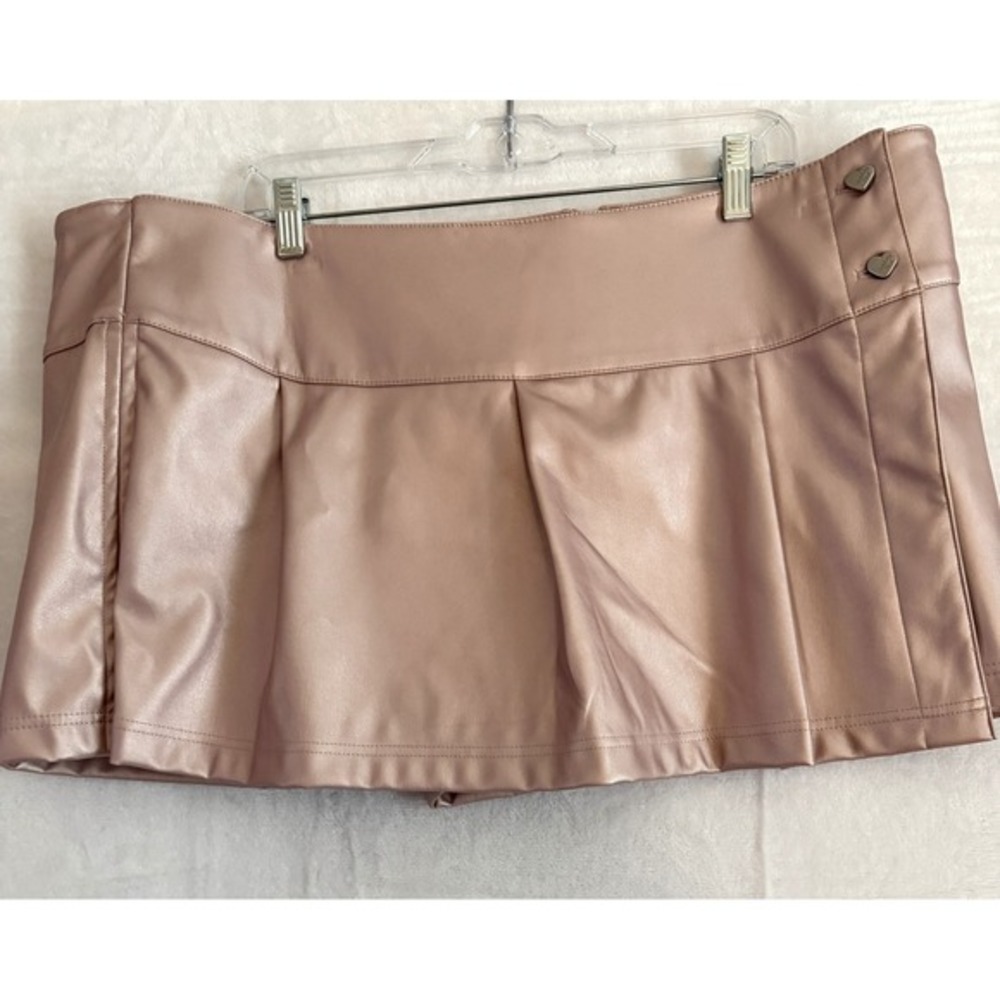 Celebrity Pink Rose‎ Gold Metallic Faux Leather Pleated Mini Skort NWT 3XL